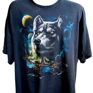 Men's T-Shirt 3XL DOM Wolf Moon nature Graphic  All cotton Biker Fade